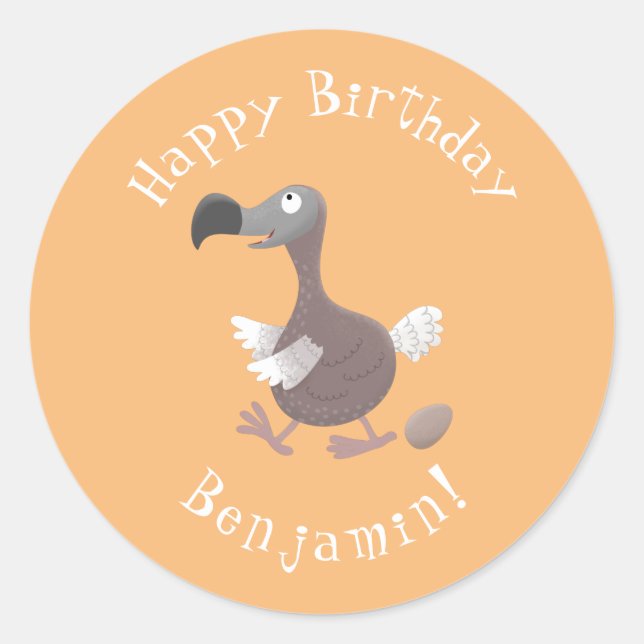 Funny dodo bird cartoon illustration classic round sticker (Front)