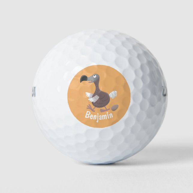 Funny dodo bird cartoon illustration golf balls (Front)