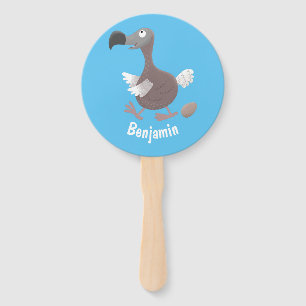 Funny dodo bird cartoon illustration hand fan