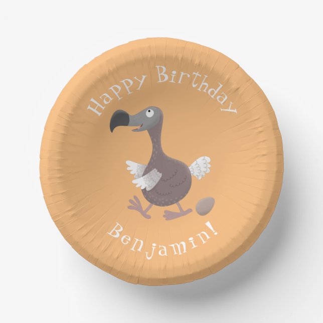 Funny dodo bird cartoon illustration paper plate (Front)