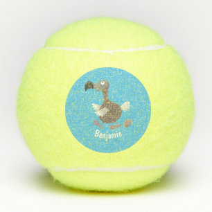 Funny dodo bird cartoon illustration tennis balls