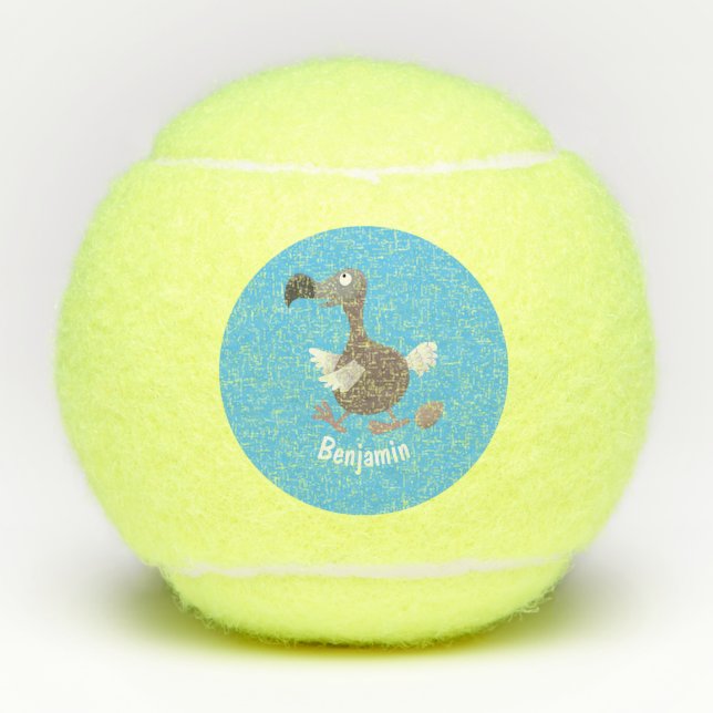 Funny dodo bird cartoon illustration tennis balls (Front)