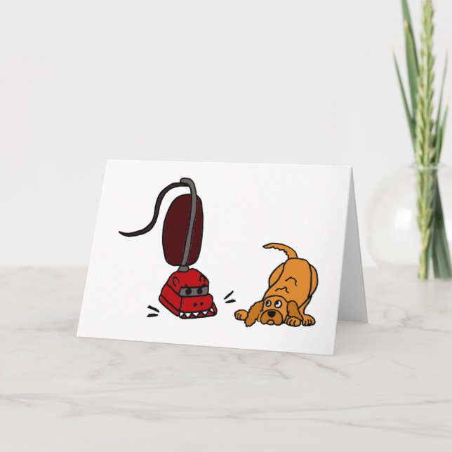 Funny Dog Afraid of Vacuum Cleaner Card (Front)