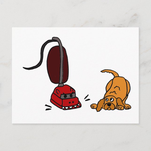 Funny Dog Afraid of Vacuum Cleaner Postcard (Front)