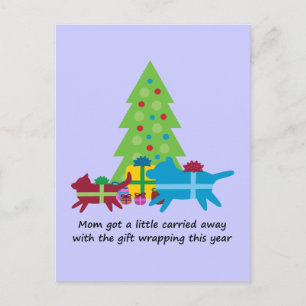 Funny Dog and Cat Christmas Presents Holiday Postcard