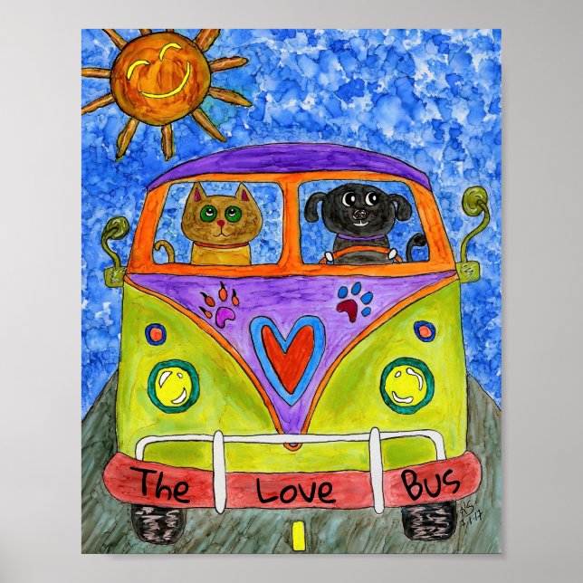 Funny Dog and Cat Driving a Bus Poster (Front)