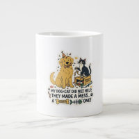 Funny Dog and Cat Messy Cute Pet Illustration Coff