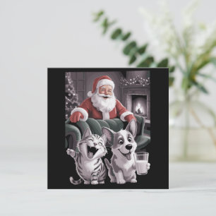 Funny Dog and Cat Selfie With Santa Christmas  Holiday Card