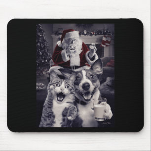 Funny Dog And Cat Selfie With Santa Christmas Mouse Mat