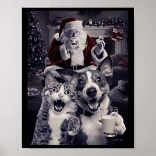 Funny Dog And Cat Selfie With Santa Christmas  Poster