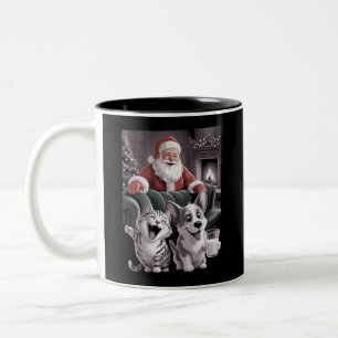 Funny Dog and Cat Selfie With Santa Christmas Two-Tone Coffee Mug