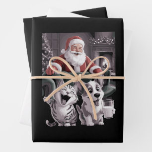Funny Dog and Cat Selfie With Santa Christmas  Wrapping Paper Sheet