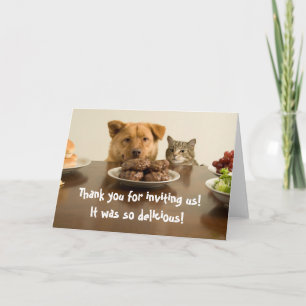 Funny dog and cat thank you for the dinner card