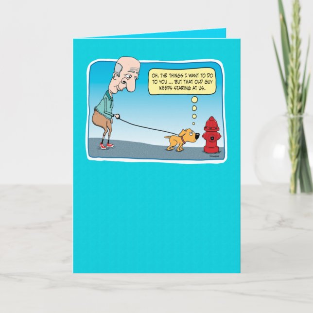 Funny Dog and Fire Hydrant Birthday Card (Front)