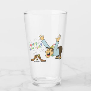 Funny Dog and Man Celebrate New Years Cartoon Glass