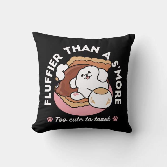 Funny Dog and S’more Design – Kawaii Pet Lover Pun Cushion (Front)