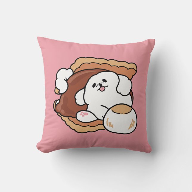 Funny Dog and S’more Design – Kawaii Pet Lover Pun Cushion (Front)