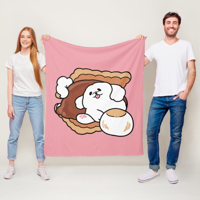 Funny Dog and S’more Design – Kawaii Pet Lover Pun Fleece Blanket (In Situ)