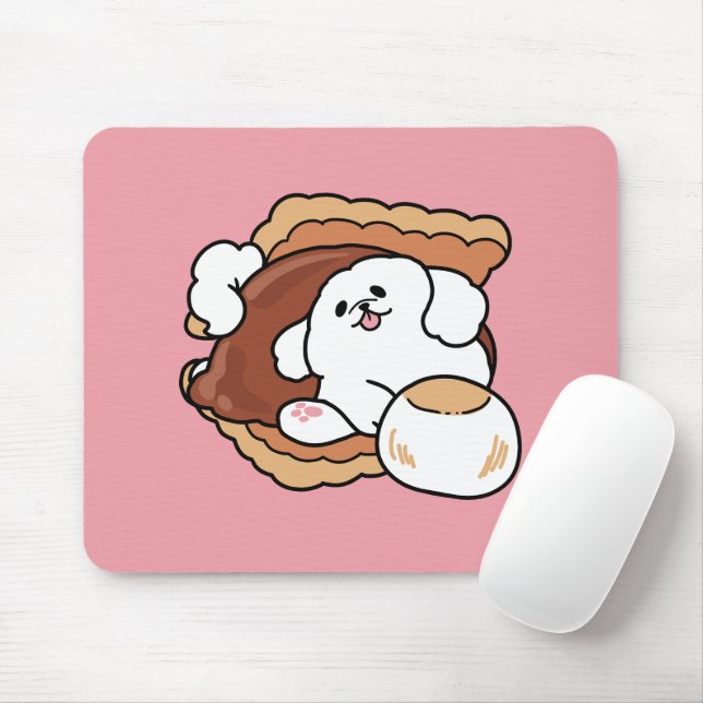 Funny Dog and S’more Design – Kawaii Pet Lover Pun Mouse Mat (With Mouse)