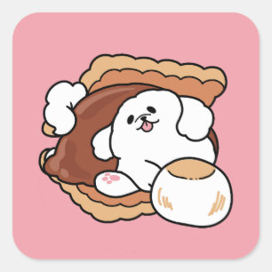 Funny Dog and S’more Design – Kawaii Pet Lover Pun Square Sticker