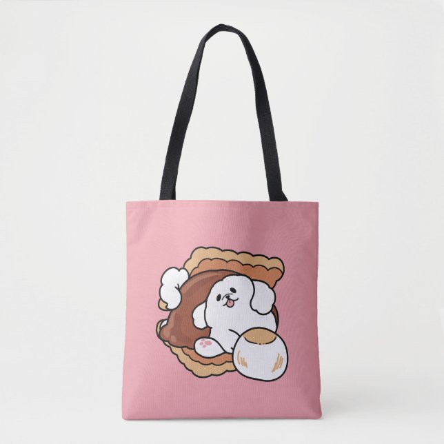 Funny Dog and S’more Design – Kawaii Pet Lover Pun Tote Bag (Front)