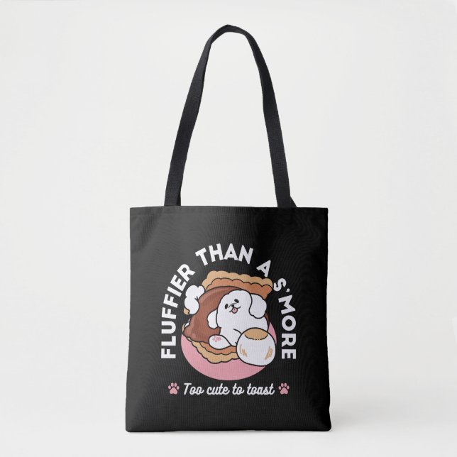 Funny Dog and S’more Design – Kawaii Pet Lover Pun Tote Bag (Front)