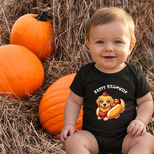 Funny Dog as Hot Dog Boy Custom First Halloween Baby Bodysuit