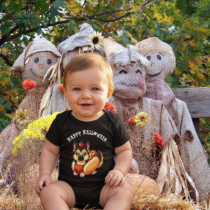 Funny Dog as Hot Dog Fun Boy Halloween Baby Bodysuit