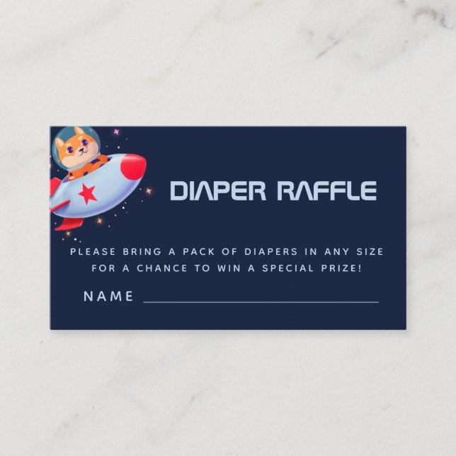 Funny Dog Astronaut Rocket Space Diaper Raffle Enclosure Card (Front)