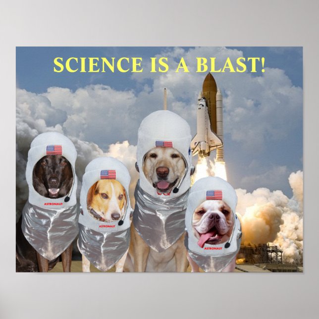 Funny Dog Astronauts Science Poster (Front)