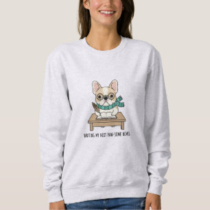 Funny Dog at Desk with Book and Pen Art Style Sweatshirt