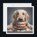 Funny dog birthday card, golden retriever  invitation<br><div class="desc">A really funny invitation picturing a golden retriever dog eating a birthday cake messily,  a great invitation for Golden retriever and dog lovers.
The tekst in the card can be fully edited and personalised to fit your needs.</div>