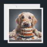 Funny dog birthday card, golden retriever  invitation<br><div class="desc">A really funny invitation picturing a golden retriever dog eating a birthday cake messily,  a great invitation for Golden retriever and dog lovers.
The tekst in the card can be fully edited and personalised to fit your needs.</div>