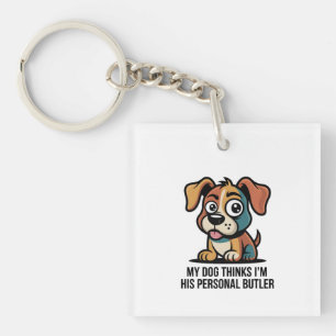 Funny Dog Butler Cartoon Quote Key Ring