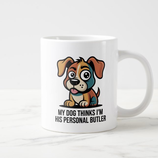 Funny Dog Butler Cartoon Quote Large Coffee Mug (Right)
