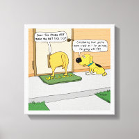 Funny Dog Butt in Doggy Door Wrapped Canvas Print