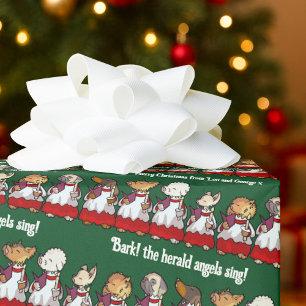 Funny Dog Carol Singers Add Your Message Cartoon Wrapping Paper