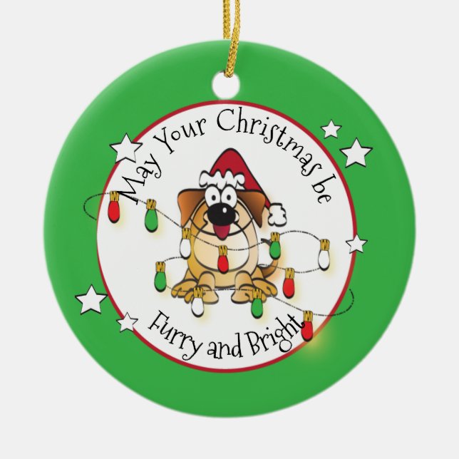Funny Dog Cartoon Modern Bright Christmas  Ceramic Tree Decoration (Front)