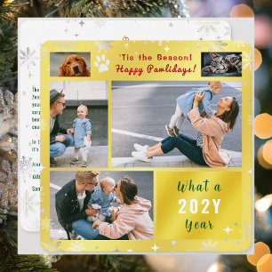 Funny Dog Cat 4 Photos Collage Cute Elegant Golden Holiday Card