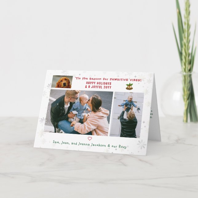 Funny Dog Cat Pawsitive Minimalist Elegant 4 Photo Card (Front)