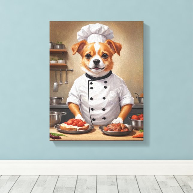Funny Dog Chef Cooking Food Cute Pet  Canvas Print (Insitu(Wood Floor))