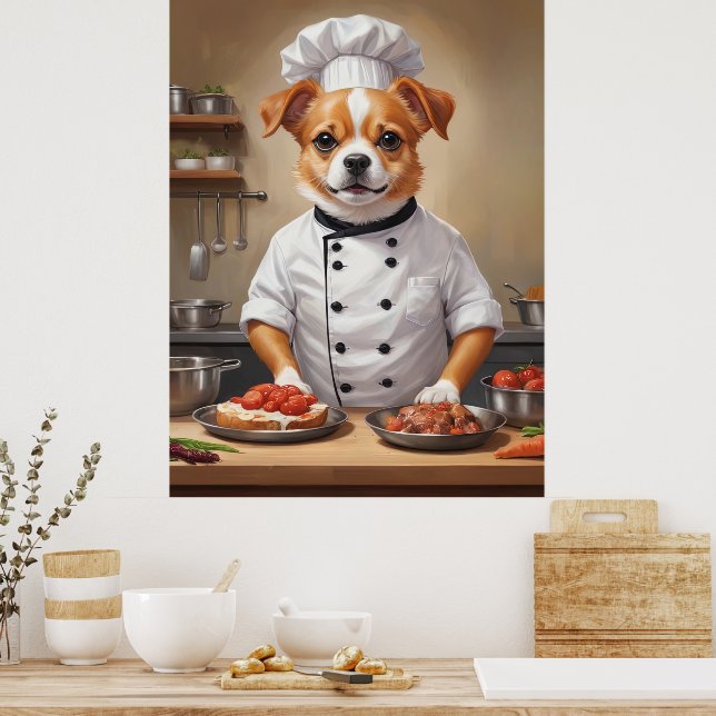 Funny Dog Chef Cooking Food Cute Pet  Poster (Kitchen)