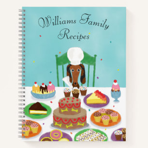 Funny Dog Chef w/ Dessert Watercolor Family Recipe Notebook