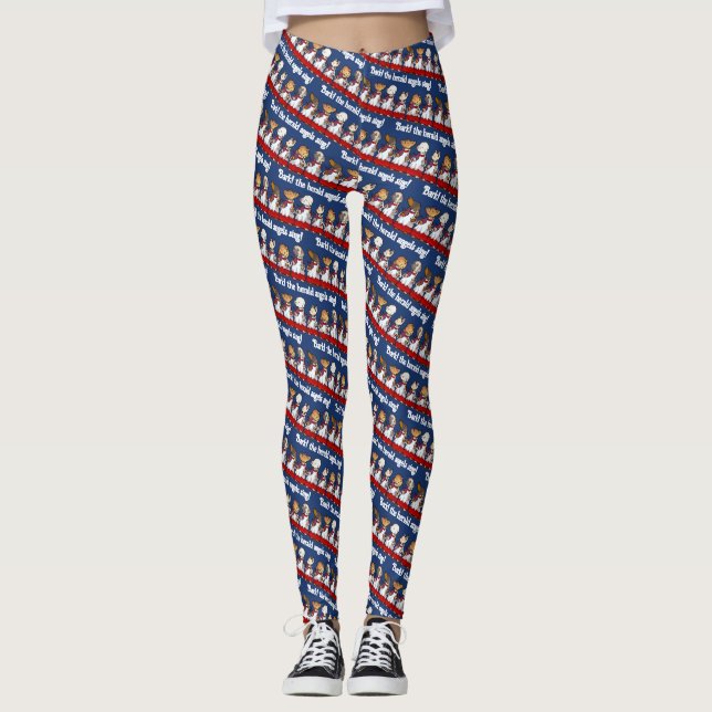 Funny Dog Choir Bark! Xmas Carol Pun Cartoon Leggings (Front)