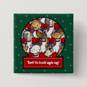 Funny Dog Choir Christmas Carol Pug Pun Cartoon 15 Cm Square Badge