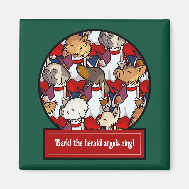 Funny Dog Choir Christmas Carol Pug Pun Cartoon Magnet (Front)