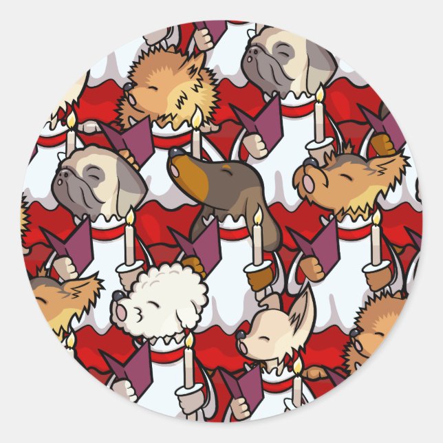 Funny Dog Choir Christmas Carol Singers Cartoon Classic Round Sticker (Front)