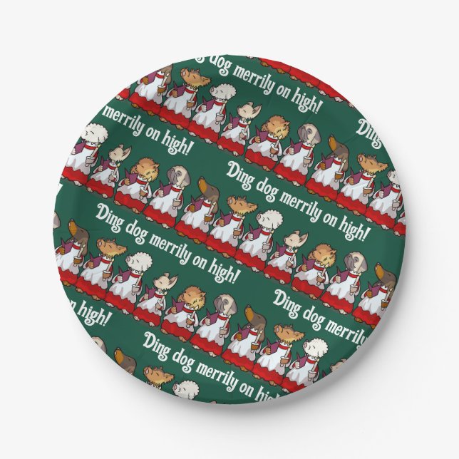 Funny Dog Choir Ding Dog Xmas Carol Pun Cartoon Paper Plate (Front)