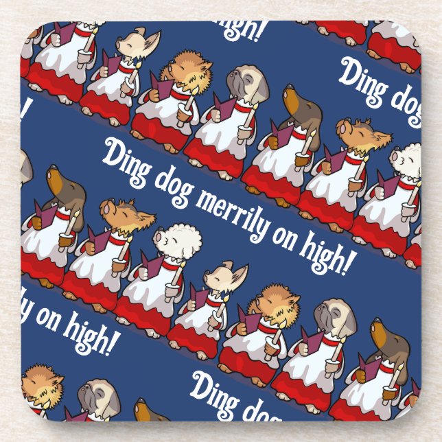 Funny Dog Choir Xmas Carol Pun Dachshund Cartoon Coaster (Front)