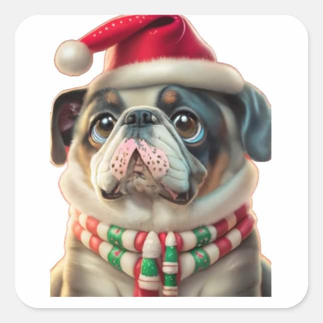 Funny Dog Christmas,  Square Sticker (Front)